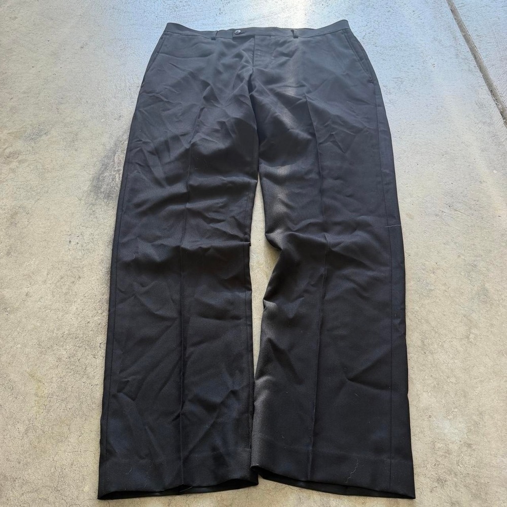36x30 Black Straight Wide Leg Pleated Dress Pants Y2K Grunge 2000s Vintage